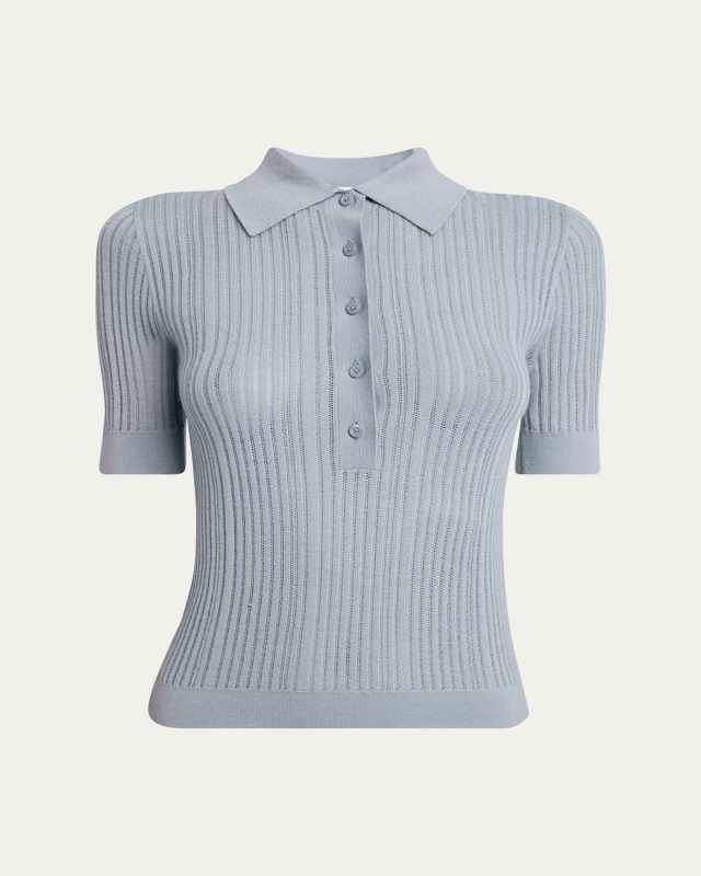 Short-Sleeve Wool Knit Polo Shirt